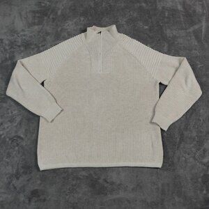 Carbon 2 Cobalt Men's Large‎ Oatmeal Beige Quarter 1/4 Zip Cowl Ribbed Fisherman